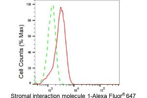 Flow cytometric analysis of Stromal interaction molecule 1 expression in HeLa cells using Stromal interaction molecule 1 antibody (ABIN7800445), 1:2,000). (Recombinant STIM1 抗体)