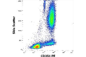Flow cytometry surface staining pattern of human peripheral whole blood stained using anti-human CD354 (6B1) PE antibody (10 μL reagent / 100 μL of peripheral whole blood). (TREM1 抗体  (PE))