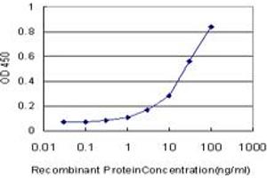 Detection limit for recombinant GST tagged CDH4 is approximately 0. (Cadherin 4 抗体  (AA 635-734))