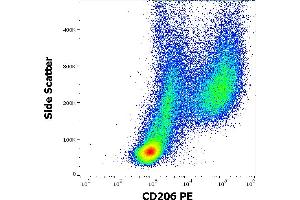 Flow cytometry surface staining pattern of human stimulated (GM-CSF + IL-4) peripheral blood mononuclear cells stained using anti-human CD206 (15-2) PE antibody (10 μL reagent per milion cells in 100 μL of cell suspension).