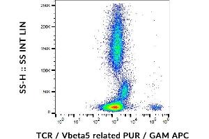 Flow cytometry analysis (surface staining) of human peripheral blood cells with anti-human TCR Vbeta5. (TCR beta (Vbeta5.3-Related) 抗体)