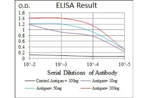 Red: Control Antigen (100ng) ; Purple: Antigen (10ng) ; Green: Antigen (50ng) ; Blue: Antigen (100ng). (PAX5 抗体  (AA 235-382))