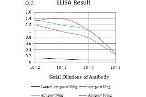 Black line: Control Antigen (100 ng),Purple line: Antigen (10 ng), Blue line: Antigen (50 ng), Red line:Antigen (100 ng) (PD-L1 抗体  (AA 24-153))