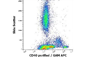 Flow cytometry surface staining pattern of human peripheral whole blood stained using anti-human CD40 (HI40a) purified antibody (concentration in sample 0. (CD40 抗体)