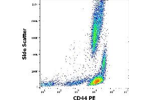 Flow cytometry surface staining pattern of human peripheral whole blood stained using anti-human CD44 (MEM-263) PE antibody (20 μL reagent / 100 μL of peripheral whole blood). (CD44 抗体  (PE))