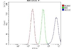 Flow Cytometry analysis of HepG2 cells using anti-FACL4/ACSL4 antibody (ABIN7602756).