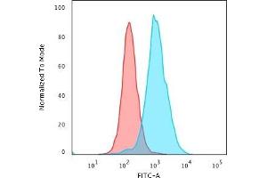 Flow Cytometric Analysis of PFA-fixed K562 cells using Nucleolin MAb (364-5 + NCL/902) followed by Goat anti-Mouse IgG-CF488 (Blue); Isotype Control (Red). (Nucleolin 抗体)