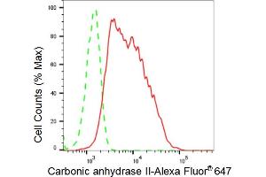 Flow cytometric analysis of Carbonic anhydrase II expression in HeLa cells using Carbonic anhydrase II antibody (ABIN7797868), 1:2,000).