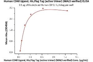 ELISA image for CD40 Ligand (CD40LG) (AA 116-261) (Active) protein (DYKDDDDK Tag,His tag) (ABIN6952262)