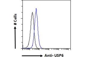 ABIN1019674 Flow cytometric analysis of paraformaldehyde fixed A431 cells (blue line), permeabilized with 0. (USP6 抗体  (AA 142-155))