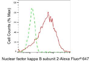 Flow cytometric analysis of Nuclear factor kappa B subunit 2 expression in HepG2 cells using Nuclear factor kappa B subunit 2 antibody (ABIN7799635), 1:2,000).
