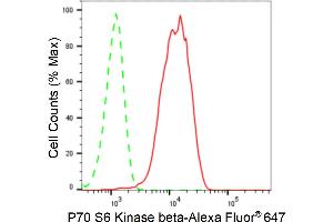 Flow cytometric analysis of P70 S6 Kinase beta expression in HeLa cells using P70 S6 Kinase beta antibody (ABIN7800226), 1:2,000). (Recombinant RPS6KB2 抗体)