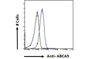 ABIN302142 Flow cytometric analysis of paraformaldehyde fixed HepG2 cells (blue line), permeabilized with 0.