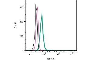 Cell surface detection of NrCAM by direct flow cytometry in live intact mouse P815 mastocytoma cells: + Rabbit IgG Isotype Control-FITC (ABIN7582044).