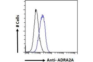 ABIN185577 Flow cytometric analysis of paraformaldehyde fixed MCF7 cells (blue line), permeabilized with 0. (ADRA2A 抗体  (Internal Region))
