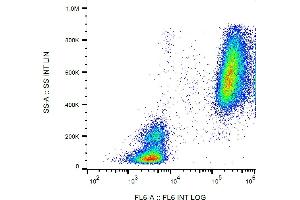 Flow cytometry analysis (intracellular staining) of human peripheral blood cells using anti-lactoferrin (LF5-1D2) purified, GAM-APC. (Lactoferrin 抗体)