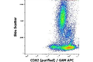 Flow cytometry surface staining pattern of human peripheral blood stained using anti-human CD82 (C33) purified antibody (concentration in sample 1 μg/mL) GAM APC. (CD82 抗体)