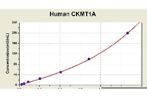 Diagramm of the ELISA kit to detect Human CKMT1Awith the optical density on the x-axis and the concentration on the y-axis.