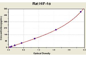 Diagramm of the ELISA kit to detect Rat H1 F-1alphawith the optical density on the x-axis and the concentration on the y-axis. (HIF1A ELISA 试剂盒)