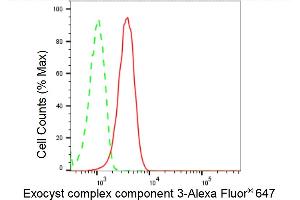 Flow cytometric analysis of Exocyst complex component 3 expression in HepG2 cells using Exocyst complex component 3 antibody (ABIN7798543), 1:2,000). (Recombinant EXOC3 抗体)