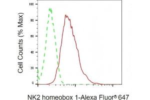 Flow cytometric analysis of NK2 homeobox 1 expression in HAP-1 cells using NK2 homeobox 1 antibody (ABIN7799607), 1:2,000).