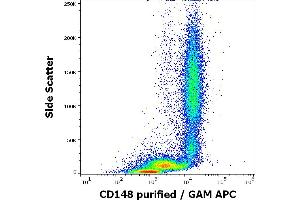 Flow cytometry surface staining pattern of human peripheral whole blood stained using anti-human CD148 (MEM-CD148/05) purified antibody (concentration in sample 2 μg/mL, GAM APC). (PTPRJ 抗体  (AA 1-444))