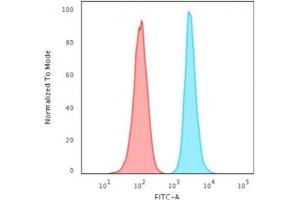 Flow Cytometric Analysis of HeLa cells using Histone H1 Mouse Monoclonal Antibody (1415-1) conjugated to goat anti-Mouse IgG-CF488 (Blue); Isotype Control (Red). (Histone H1 抗体)