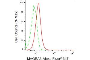 Flow cytometric analysis of MAGEA3 expression in HeLa cells using MAGEA3 antibody (ABIN7799357), 1:2,000).