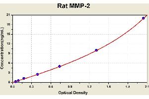 Diagramm of the ELISA kit to detect Rat MMP-2with the optical density on the x-axis and the concentration on the y-axis.