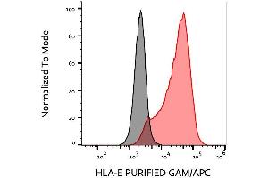 Flow cytometry analysis (surface staining) of HLA-E-transfectants with anti-HLA-E (MEM-E/08) purified, GAM-APC. (HLA-E 抗体)