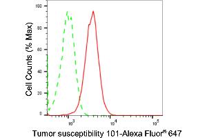 Flow cytometric analysis of Tumor susceptibility 101 expression in HT- cells using Tumor susceptibility 101 antibody (ABIN7800697), 1:2,000). (Recombinant TSG101 抗体)