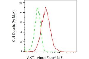 Flow cytometric analysis of AKT1 expression in HAP-1 cells using AKT1 antibody (ABIN7800776), 1:2,000).