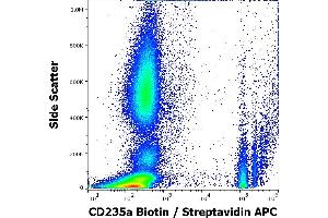 Flow cytometry surface staining pattern of human peripheral whole blood stained using anti-human CD235a (JC159) Biotin antibody (concentration in sample 5 μg/mL, Streptavidin APC). (CD235a/GYPA 抗体  (Biotin))