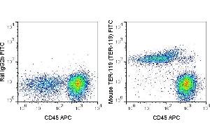 C57Bl/6 bone marrow cells were stained with APC Anti-Mouse CD45 (ABIN6961418) and 0. (Ly76 抗体  (FITC))