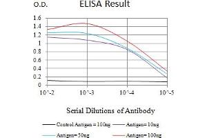 Black line: Control Antigen (100 ng),Purple line: Antigen (10 ng), Blue line: Antigen (50 ng), Red line:Antigen (100 ng) (Poliovirus Receptor 抗体  (AA 21-343))