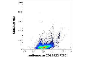 Flow cytometry surface staining pattern of murine splenocyte suspension stained using anti-mouse CD16/32 (93) FITC antibody (concentration in sample 15 μg/mL). (CD32/CD16 抗体  (FITC))