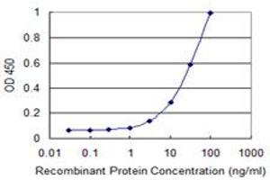 Detection limit for recombinant GST tagged ZNF396 is 1 ng/ml as a capture antibody. (ZNF396 抗体  (AA 131-230))