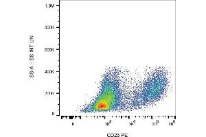 Flow cytometry analysis (surface staining) of PHA-stimulated human PBMC with anti-human CD25 (MEM-181) PE. (CD25 抗体  (PE))