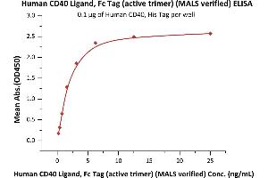 ELISA image for CD40 Ligand (CD40LG) (AA 116-261) (Active) protein (Fc Tag) (ABIN7013418)