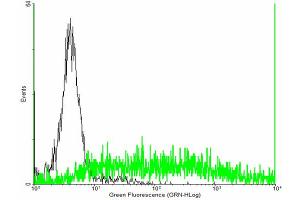 FACS analysis of negative control 293 cells (Black) and COLEC12 expressing 293 cells (Green) using COLEC12 purified MaxPab mouse polyclonal antibody. (COLEC12 抗体  (AA 1-622))