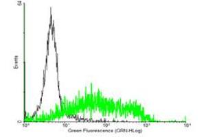 FACS analysis of negative control 293 cells (Black) and CD69 expressing 293 cells (Green) using CD69 purified MaxPab mouse polyclonal antibody. (CD69 抗体  (AA 1-199))