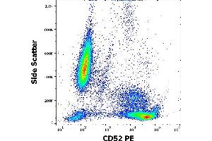 Flow cytometry surface staining pattern of human peripheral whole blood stained using anti-human CD52 (4C8) PE antibody (10 μL reagent / 100 μL of peripheral whole blood). (CD52 抗体  (PE))