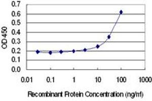 Detection limit for recombinant GST tagged MYO15A is 3 ng/ml as a capture antibody. (Myosin XV (MYO15) (AA 3432-3530) 抗体)