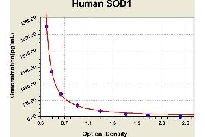 Diagramm of the ELISA kit to detect Human SOD1with the optical density on the x-axis and the concentration on the y-axis. (SOD1 ELISA 试剂盒)