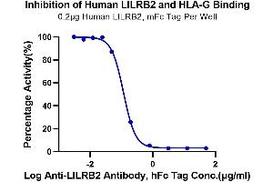 Serial dilutions of Anti-LILRB2 Antibody were added into Human HLA-G Tetramer, His Tag : Human LILRB2, mFc Tag binding reactioins. (HLAG Protein (Tetramer) (HLA-G))