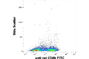 Flow cytometry surface staining pattern of rat splenocyte suspension stained using anti-rat CD8b (341) FITC antibody (concentration in sample 1 μg/mL). (CD8B 抗体  (FITC))