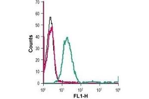 Cell surface detection of D2 dopamine receptor in live intact human Jurkat T-cell leukemia cell line: (black line) Cells. (Dopamine d2 Receptor 抗体  (Extracellular) (FITC))