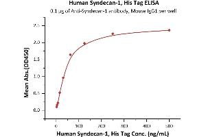 Immobilized Acan-1 antibody, Mouse IgG1 (Acan-1 antibody) at 1 μg/mL (100 μL/well) can bind Human Syndecan-1, His Tag (ABIN6973272) with a linear range of 2-125 ng/mL (Routinely tested).