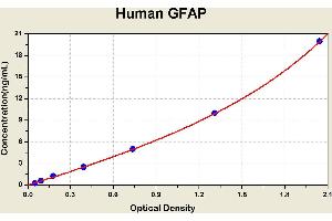 Diagramm of the ELISA kit to detect Human GFAPwith the optical density on the x-axis and the concentration on the y-axis.