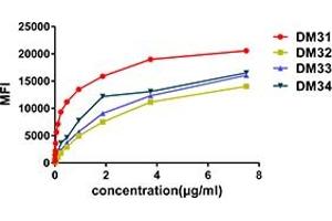 Affinity ranking of different Rabbit anti-CD123 mAb clones by titration of different concentration onto THP-1 cells. (IL3RA 抗体  (AA 19-305))